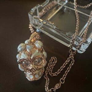 Alexander McQueen Rose Gold & Pearl Skull Pendant Necklace